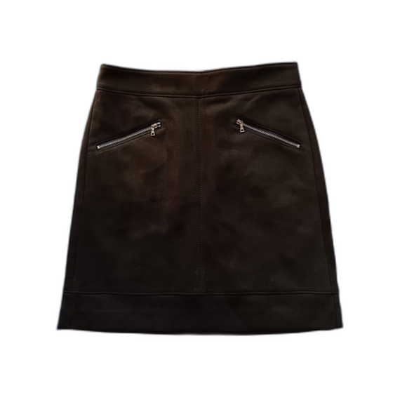 NWT LOFT Faux Suede Suedette Olive Green Mod Silver Mini Skirt 0 xs s 2 - Picture 2 of 9